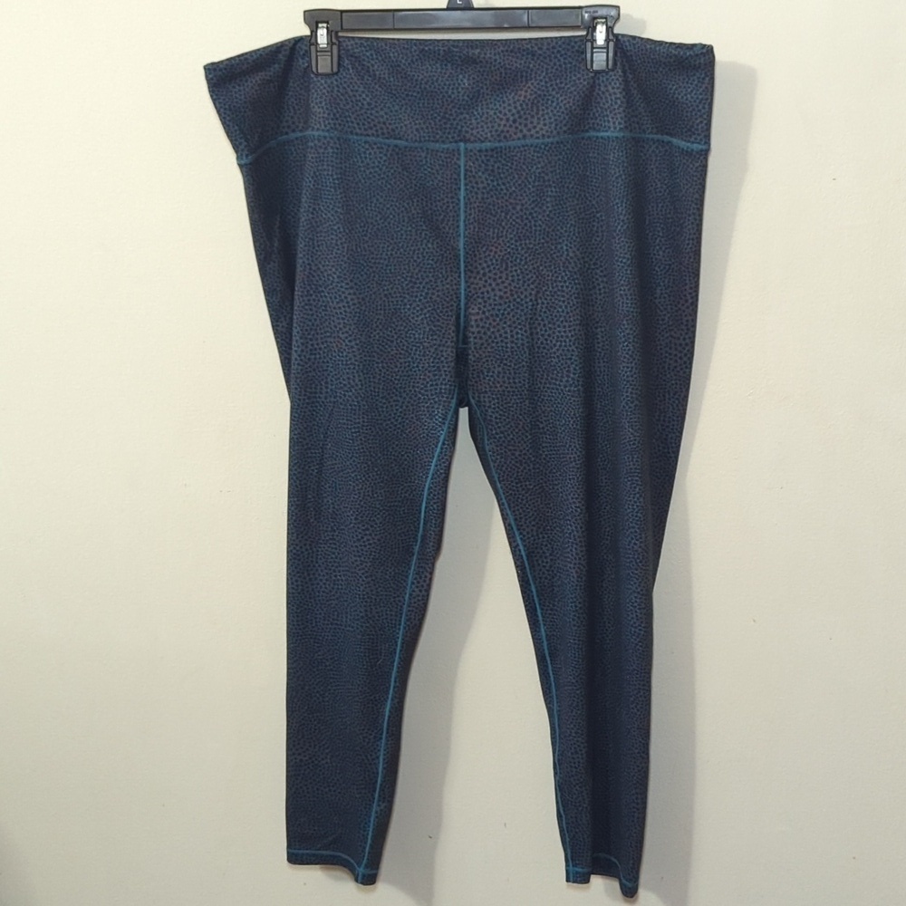 Prana High Rise Cropped Leggings Teal + Navy Dot Athletic Women's Size 3X